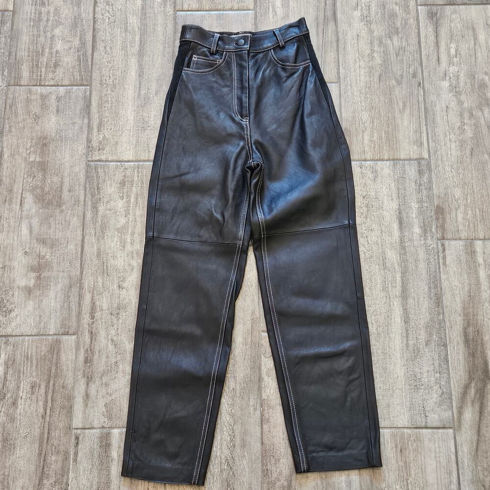 & Other Stories‎ Leather Trousers Women’s 0 Black High Rise Structured Luxury